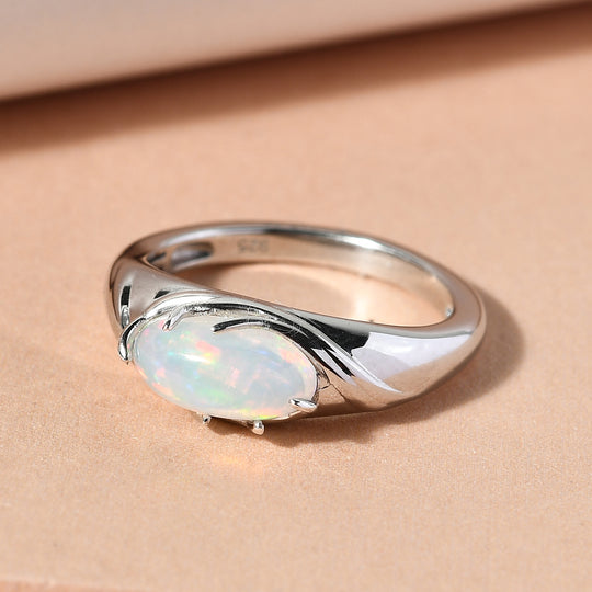 Natürlicher Äthiopischer Opal Ring 925 Silber platiniert (Größe 17.00) ca. 0,91 ct