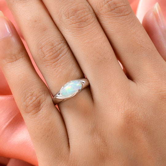 Natürlicher Äthiopischer Opal Ring 925 Silber platiniert (Größe 17.00) ca. 0,91 ct