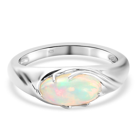 Natürlicher Äthiopischer Opal Ring 925 Silber platiniert (Größe 17.00) ca. 0,91 ct