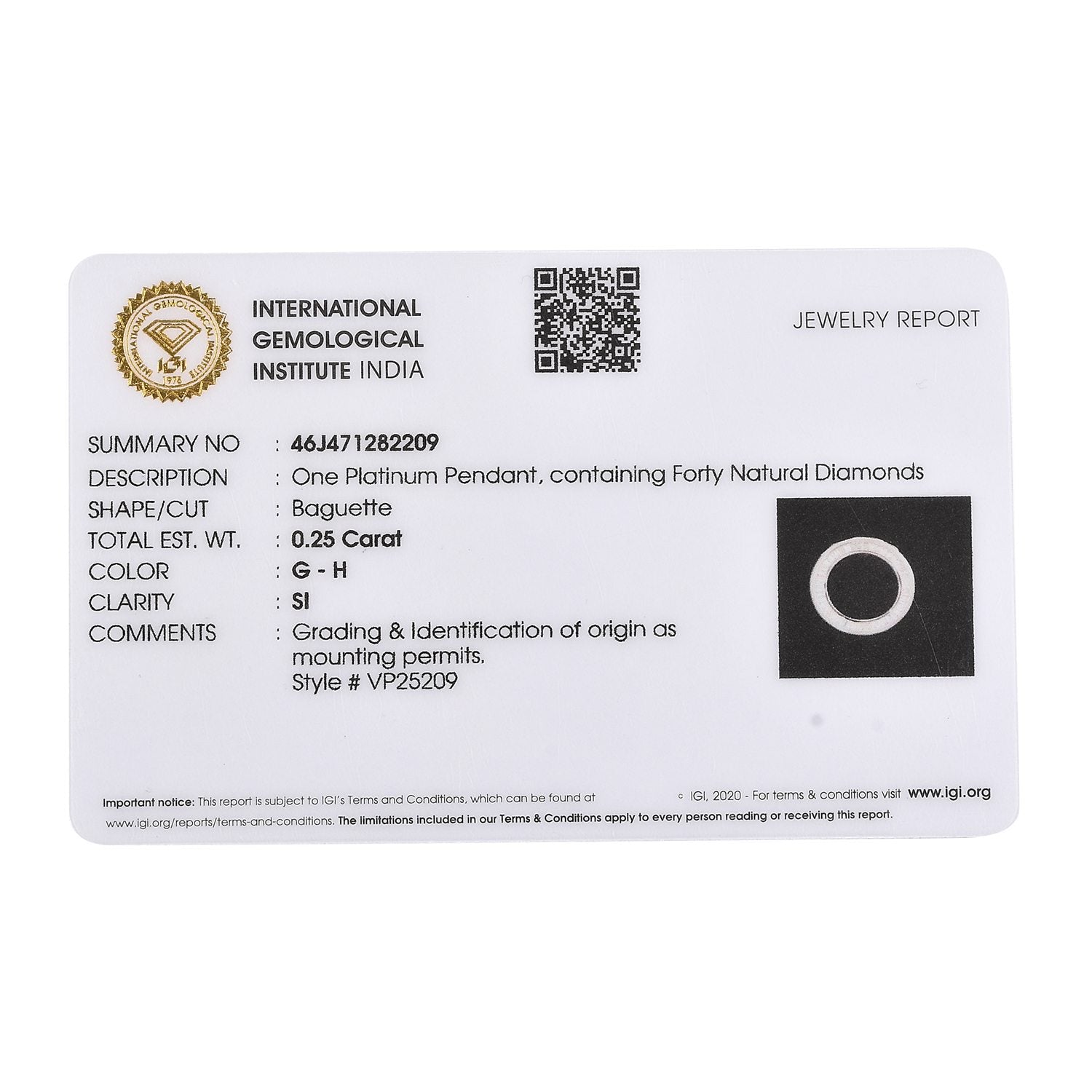Signature Kollection - RHAPSODY Diamant Anhänger, IGI zertifiziert SI G-H, 950 Platin ca. 0.25 ct