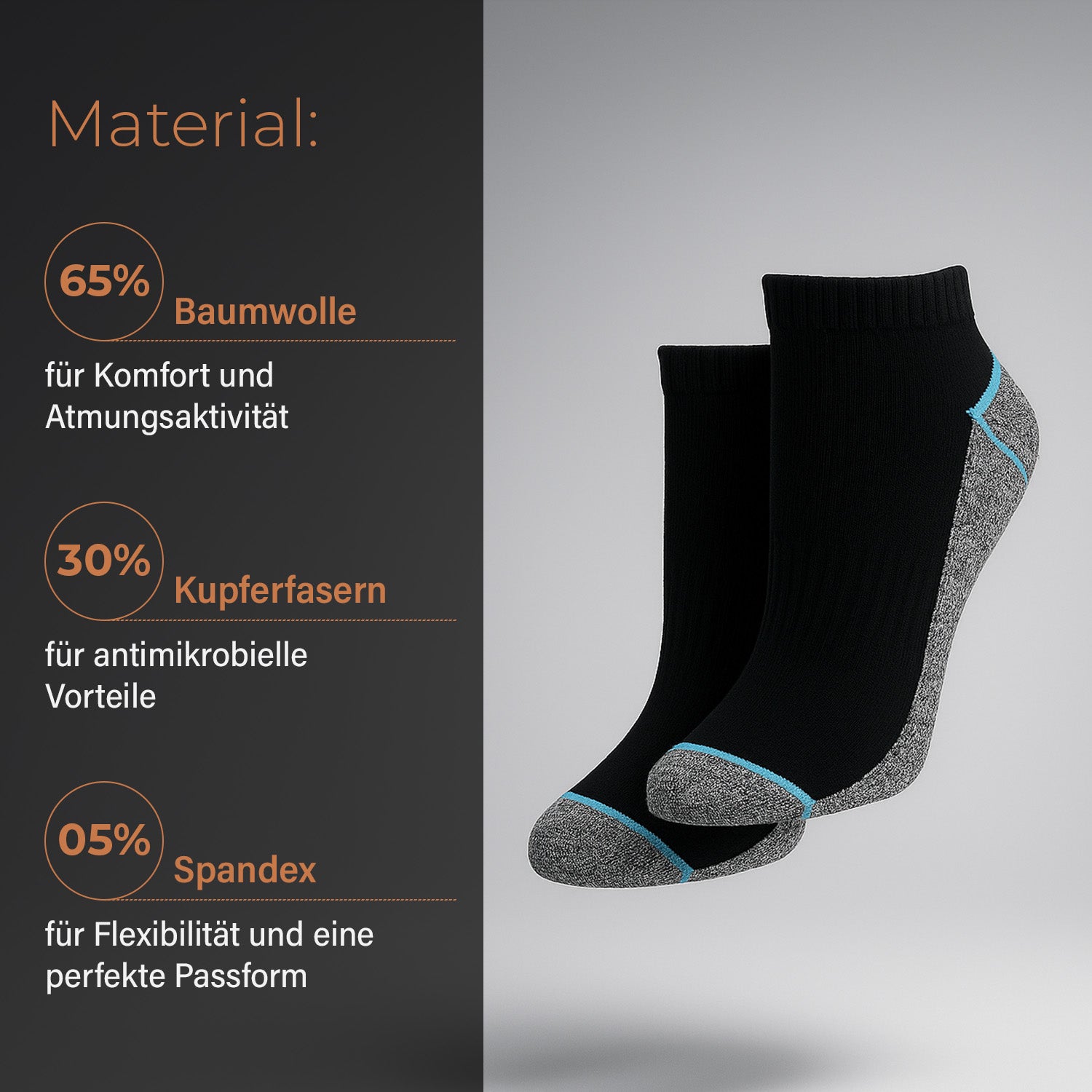 4er-Set Kupferfaser-Kompressions-Socken, Antibakteriell und Anti-Geruch, 41-45,  L/XL, schwarz