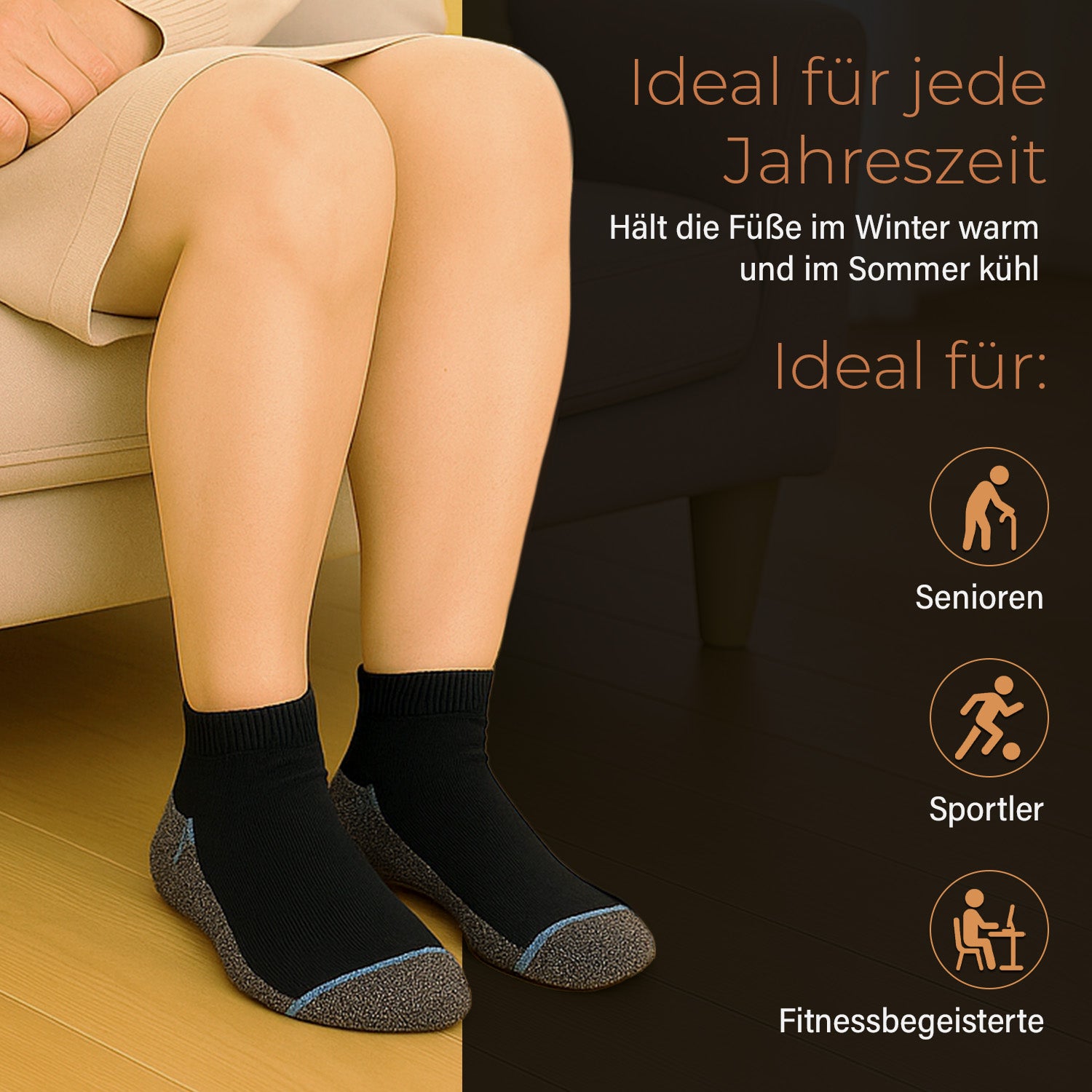 4er-Set Kupferfaser-Kompressions-Socken, Antibakteriell und Anti-Geruch, 41-45,  L/XL, schwarz