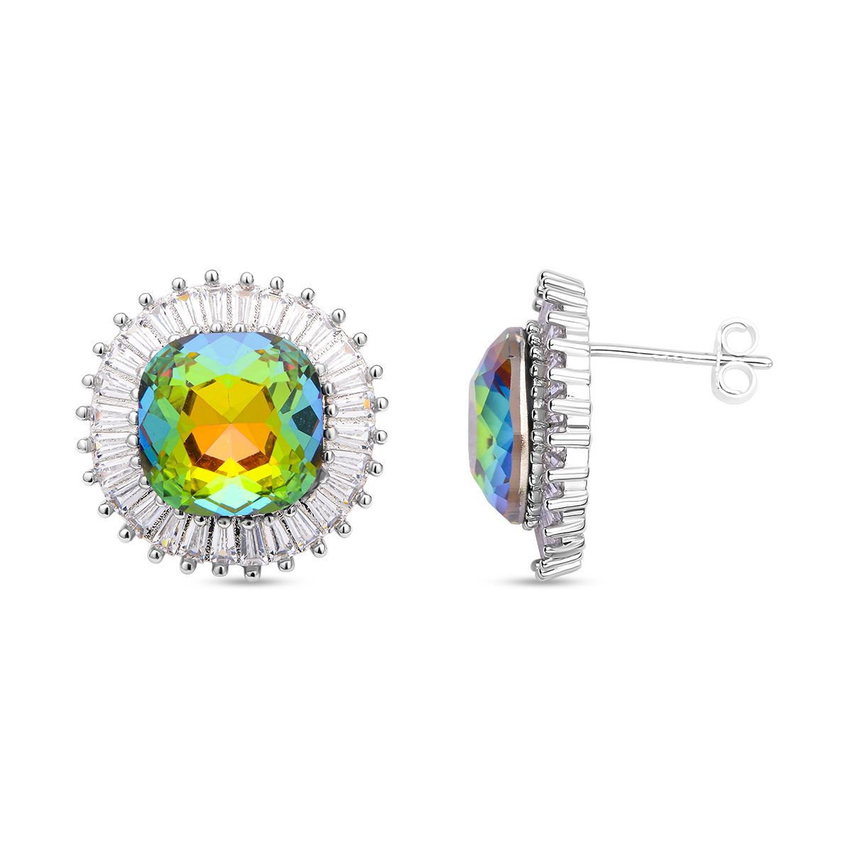 Grüne Glas-Kristall und weiße Zirkonia-Ohrringe, reines Messing ca. 4,00 ct