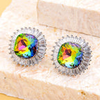 Grüne Glas-Kristall und weiße Zirkonia-Ohrringe, reines Messing ca. 4,00 ct