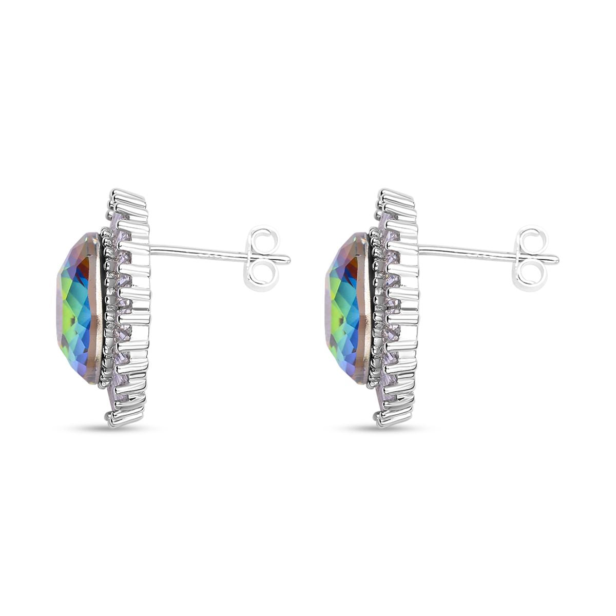 Grüne Glas-Kristall und weiße Zirkonia-Ohrringe, reines Messing ca. 4,00 ct