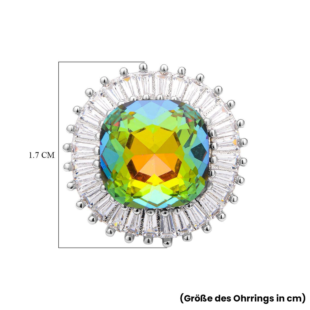 Grüne Glas-Kristall und weiße Zirkonia-Ohrringe, reines Messing ca. 4,00 ct