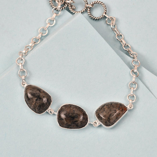 Handgearbeitetes, natürliches Yooperlith-Armband, ca. 19 cm, 925 Silber ca. 22.26 ct