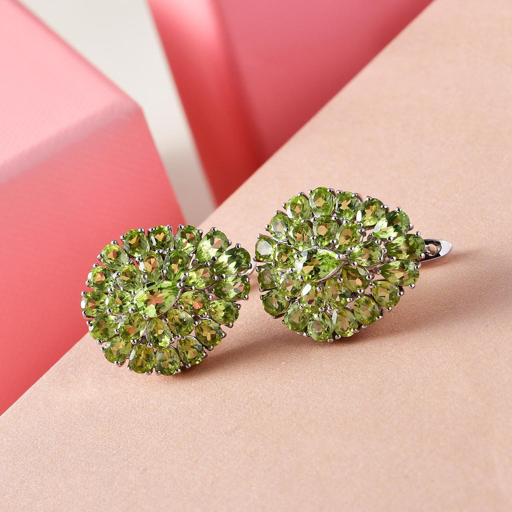Natürliche Peridot-Ohrringe, 925 Silber platiniert, ca. 10.23 ct