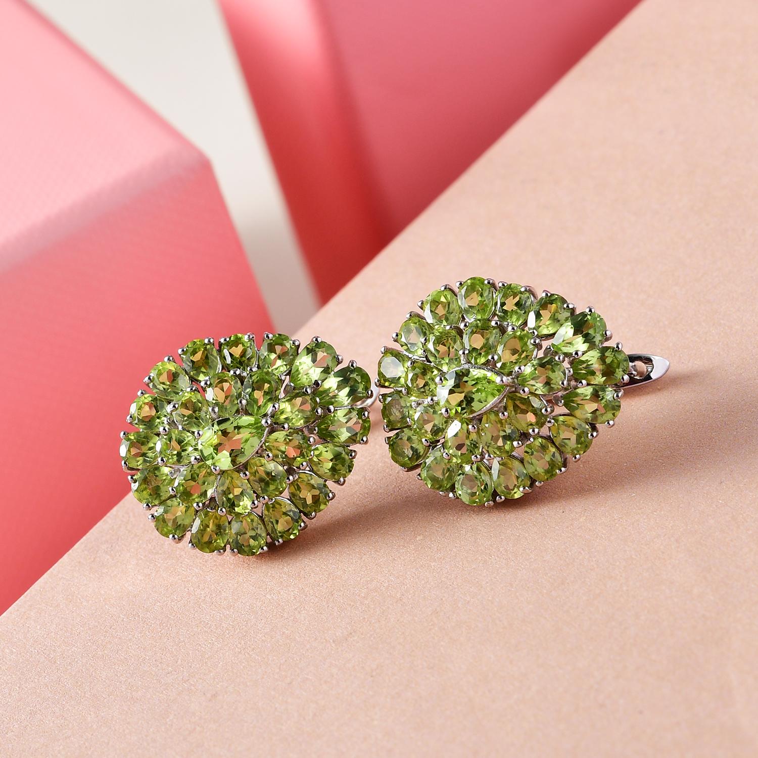 Natürliche Peridot-Ohrringe, 925 Silber platiniert, ca. 10.23 ct