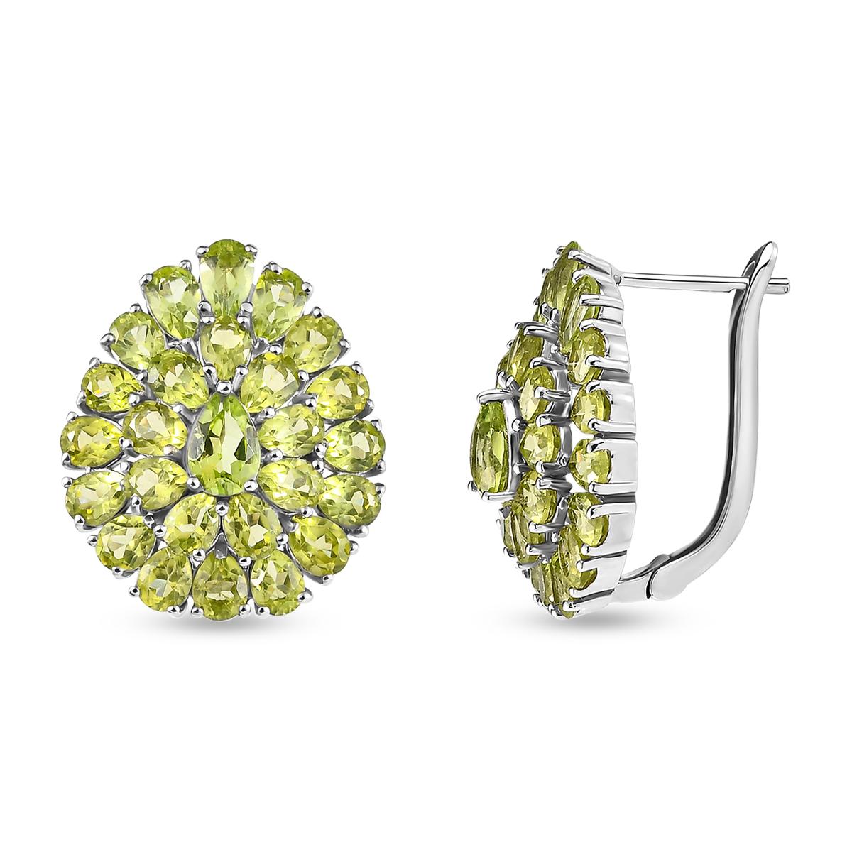 Natürliche Peridot-Ohrringe, 925 Silber platiniert, ca. 10.23 ct