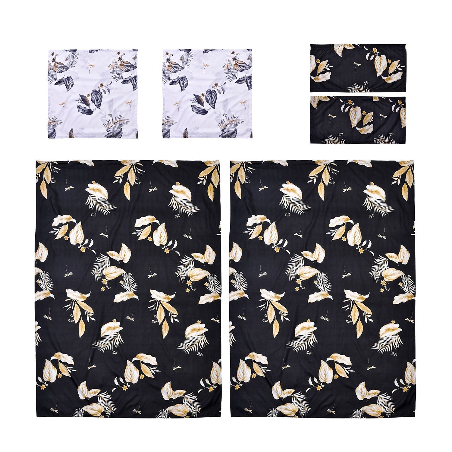 6er Set, Bettwäsche, 2 Deckenbezüge 135x200cm, 2 Kissenbezüge 40x80cm, 2 Kissenbezüge 80x80cm, schwarz