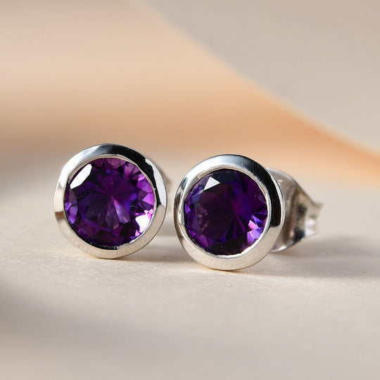 Natürliche, marokkanische Amethyst-Ohrringe, 925 Silber platiniert ca. 1.57 ct