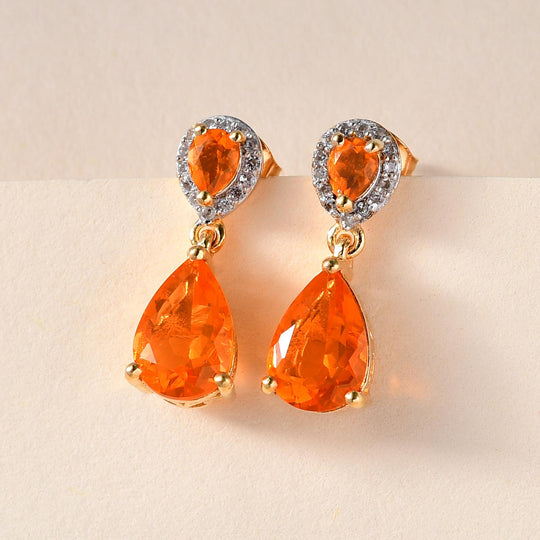 Salamanca Feueropal-Ohrringe, 925 Silber Gelbgold Vermeil ca. 2.11 ct