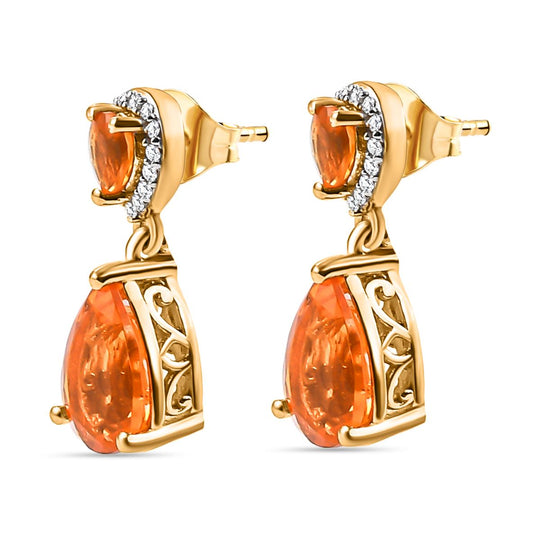 Salamanca Feueropal-Ohrringe, 925 Silber Gelbgold Vermeil ca. 2.11 ct