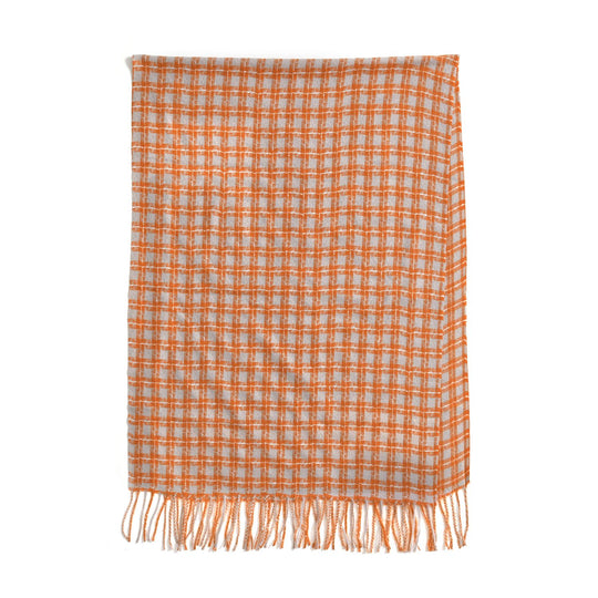 Karierter Schal mit Fransen, 70x180cm, Orange