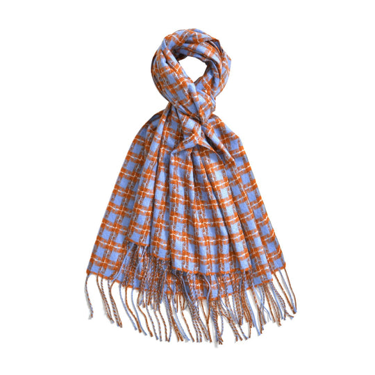 Karierter Schal mit Fransen, 70x180cm, Orange