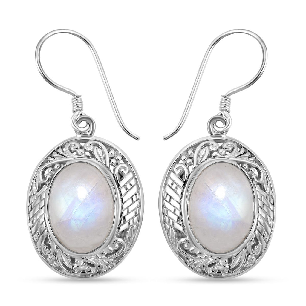 Royal Bali - Regenbogen Mondstein-Ohrringe, 925 Silber ca. 13,56 ct