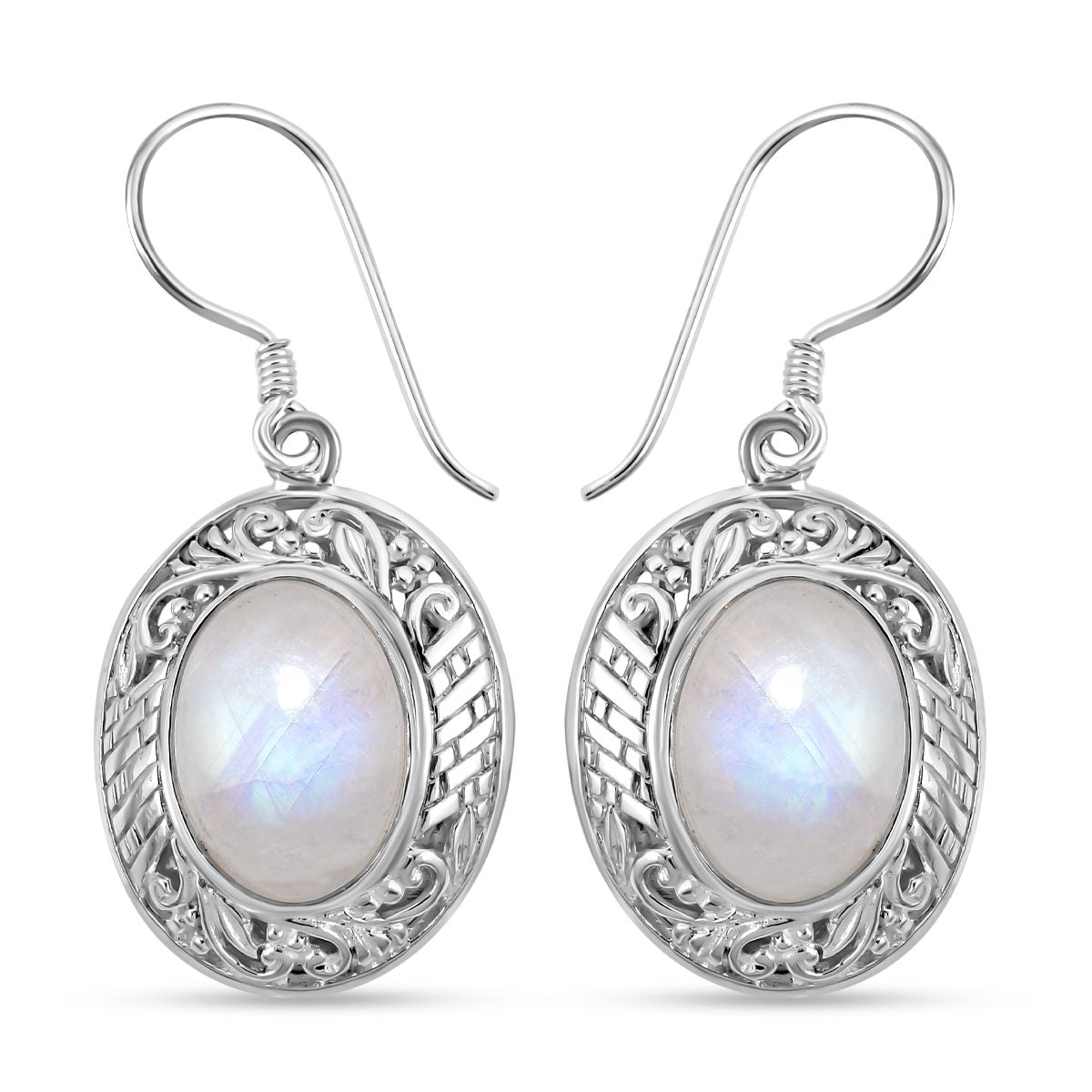 Royal Bali - Regenbogen Mondstein-Ohrringe, 925 Silber ca. 13,56 ct