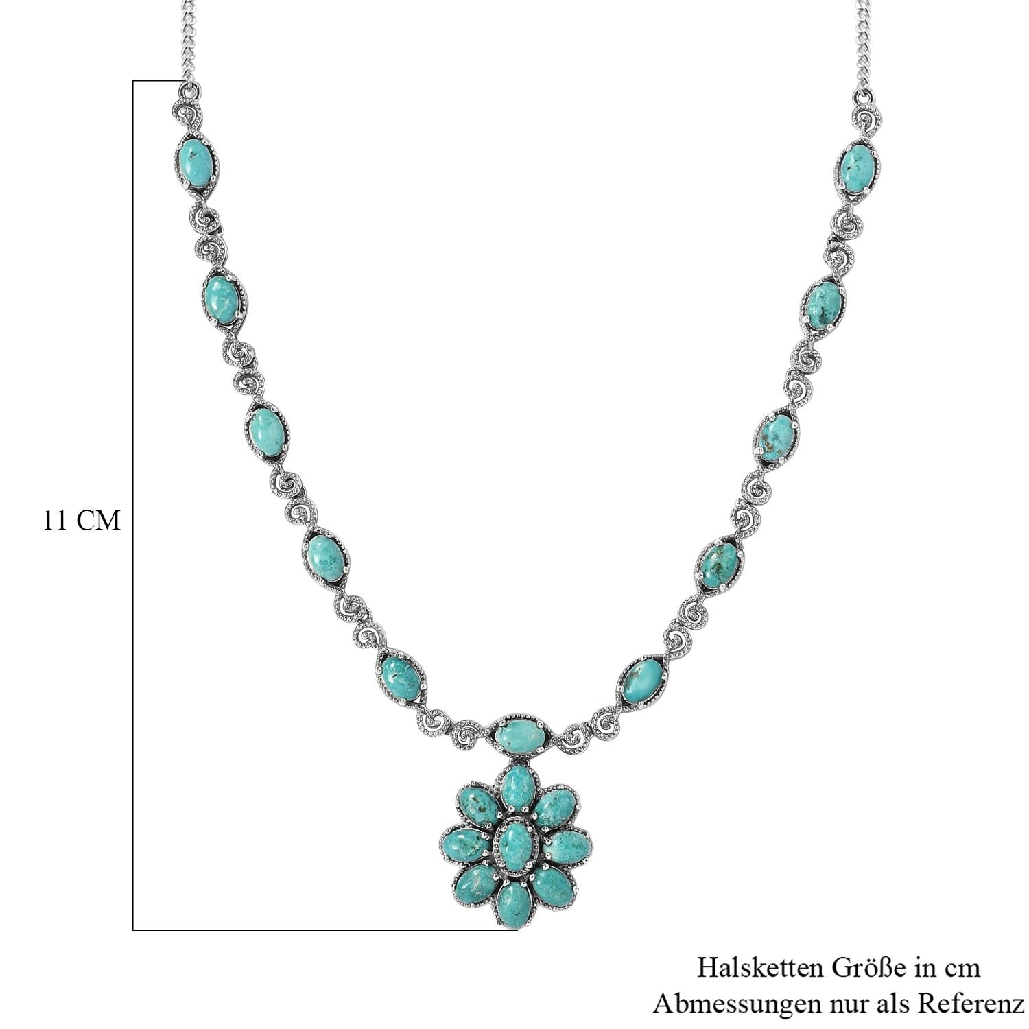 Sierra Nevada Türkis Halskette, ca. 45 cm, 925 Silber platiniert ca. 9,62 ct