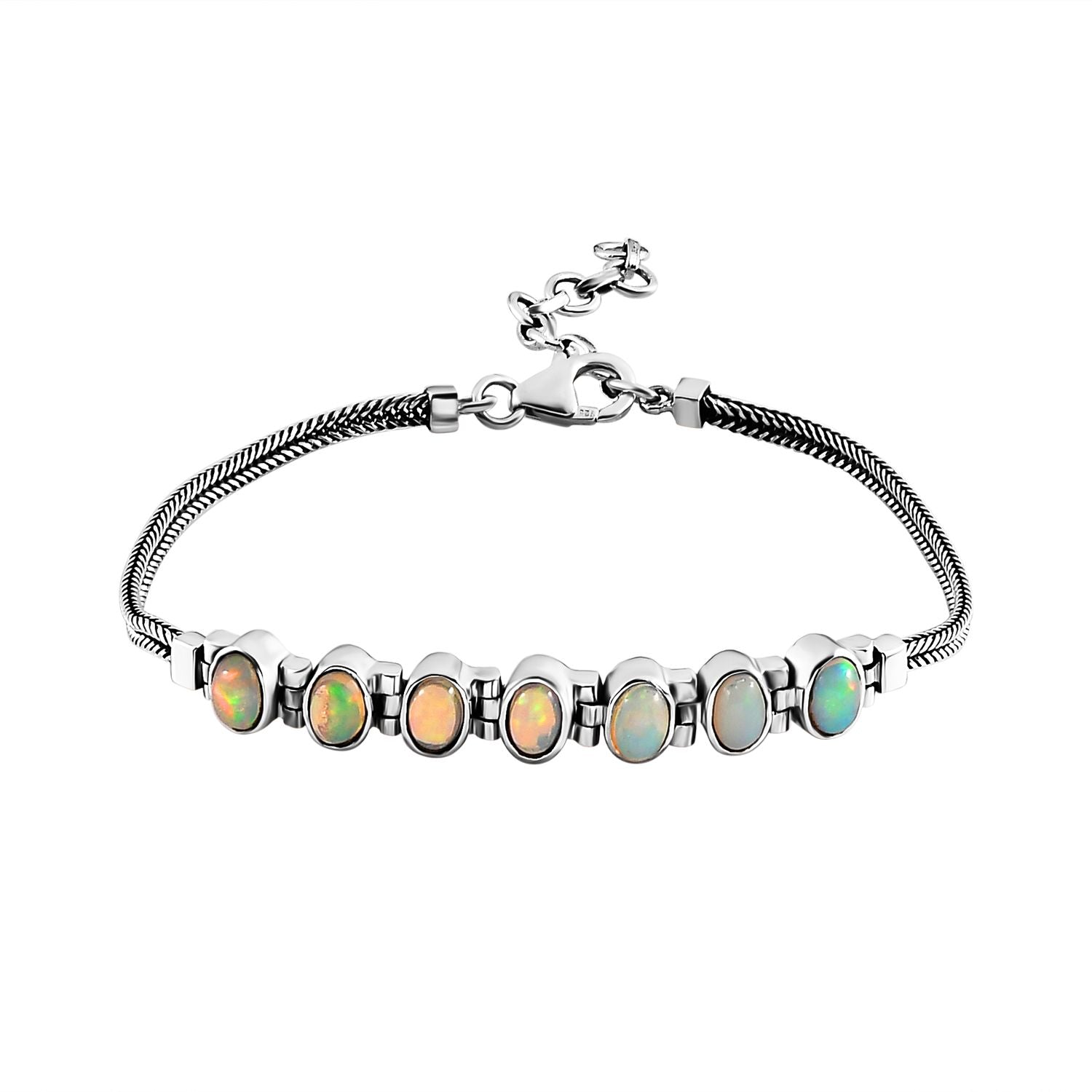 Natürliches, äthiopisches Welo Opal Armband, ca. 19 cm, 925 Silber ca. 2.73 ct