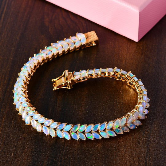 Natürliches, äthiopisches Welo Opal Armband, ca. 20 cm, 925 Silber vergoldet ca. 10.60 ct