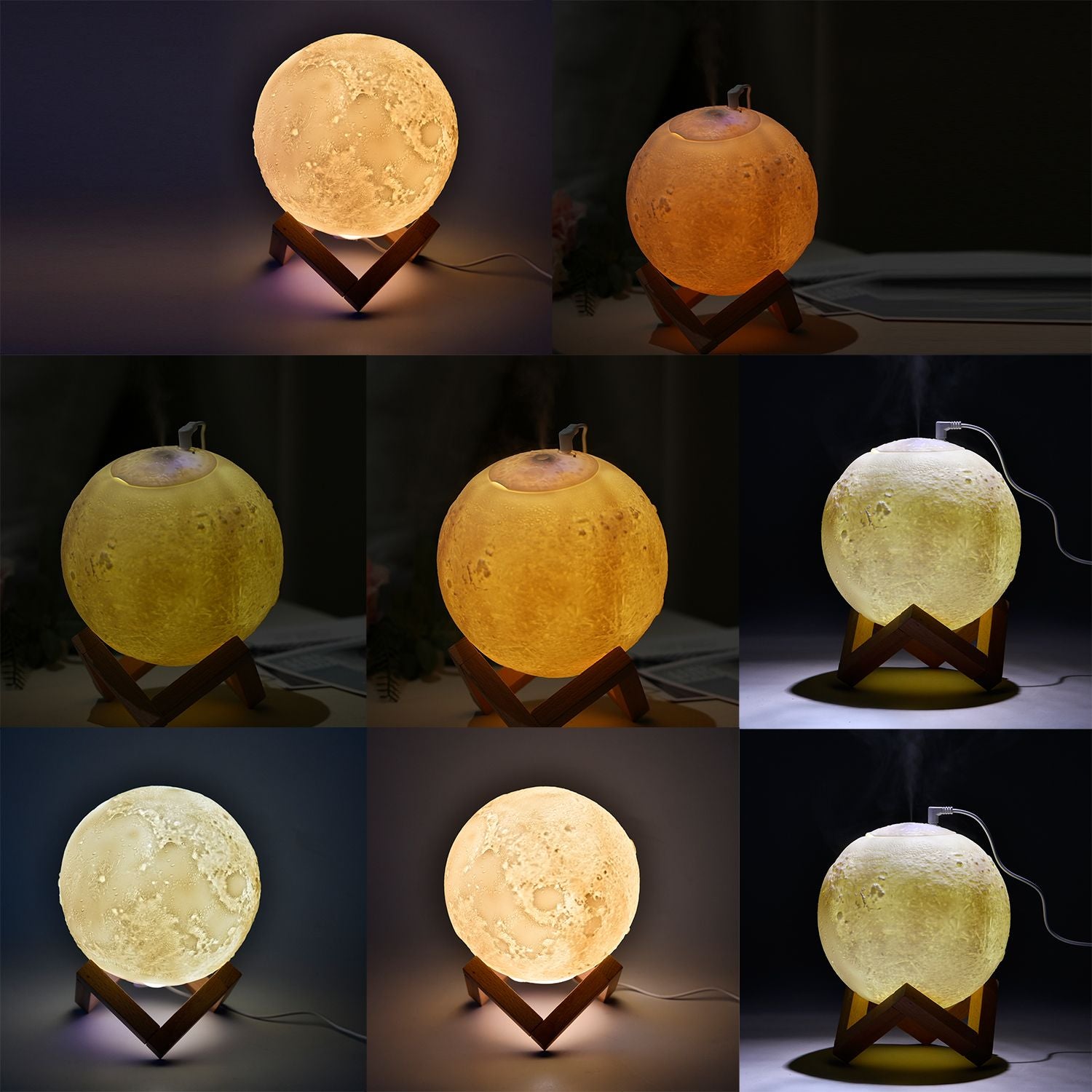 USB Mondlampe und Luftbefeuchter mit Holzständer