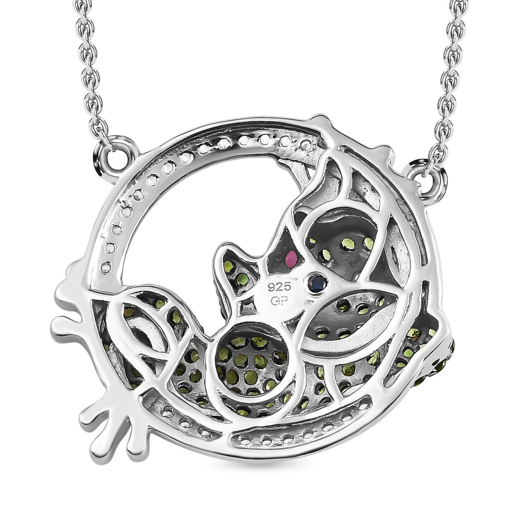GP Trionfo Kollektion - Rhodolith Granat, natürliche Chromdiopsid und weiße Zirkon Halskette, ca. 45 cm, 925 Silber, platiniert ca. 2.14 ct
