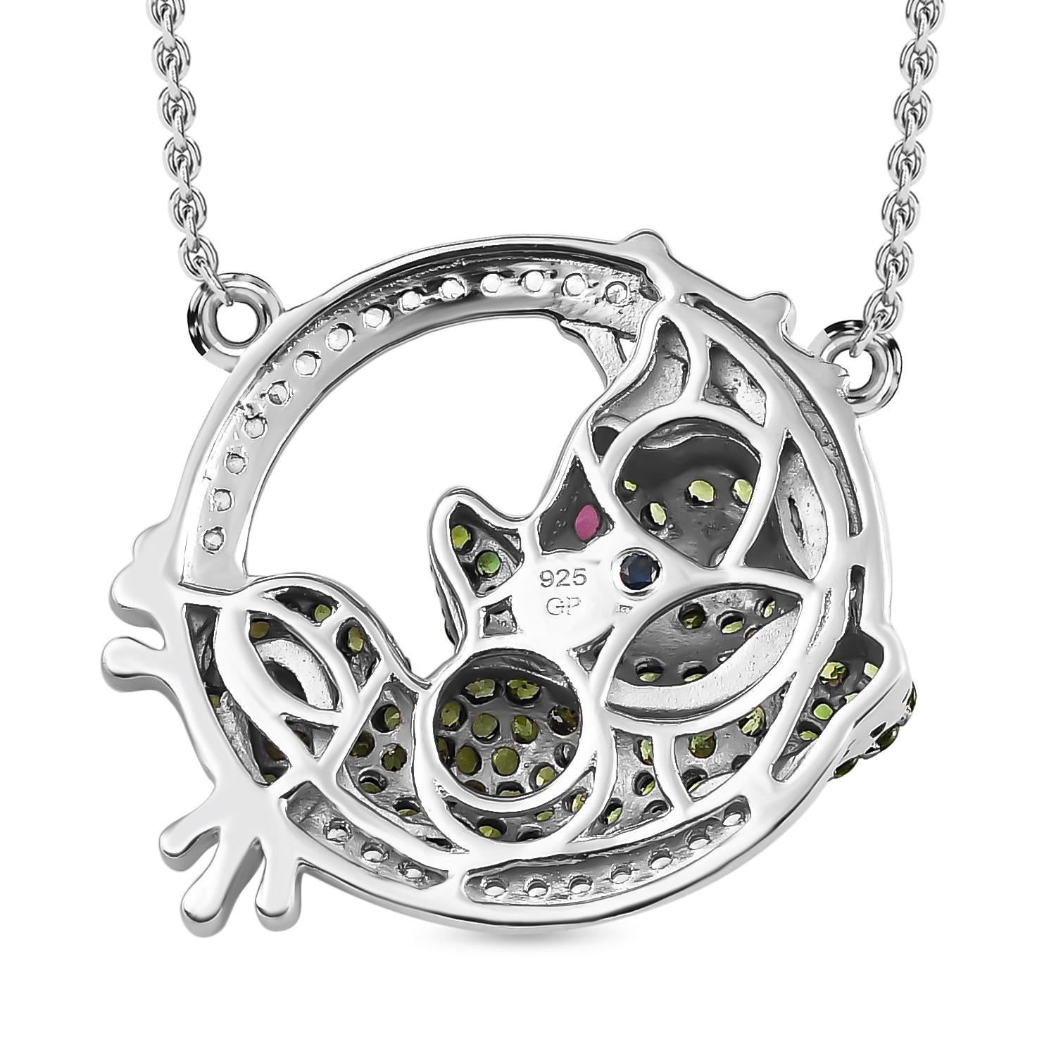 GP Trionfo Kollektion - Rhodolith Granat, natürliche Chromdiopsid und weiße Zirkon Halskette, ca. 45 cm, 925 Silber, platiniert ca. 2.14 ct