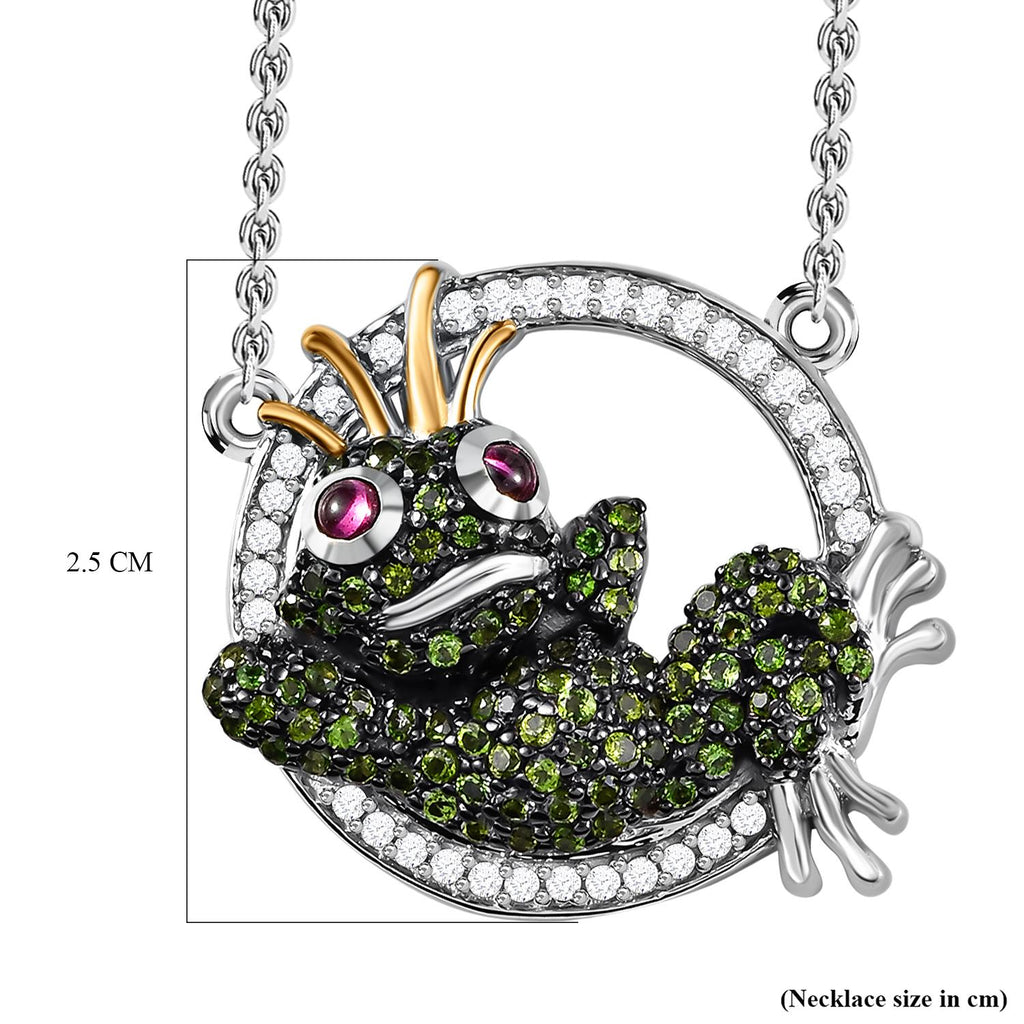 GP Trionfo Kollektion - Rhodolith Granat, natürliche Chromdiopsid und weiße Zirkon Halskette, ca. 45 cm, 925 Silber, platiniert ca. 2.14 ct