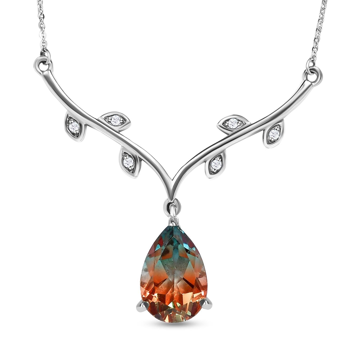 Aqua Terra Costa Quarz Triplette und weiße Zirkon Halskette, ca. 45 cm, 925 Silber platiniert ca. 6.33 ct