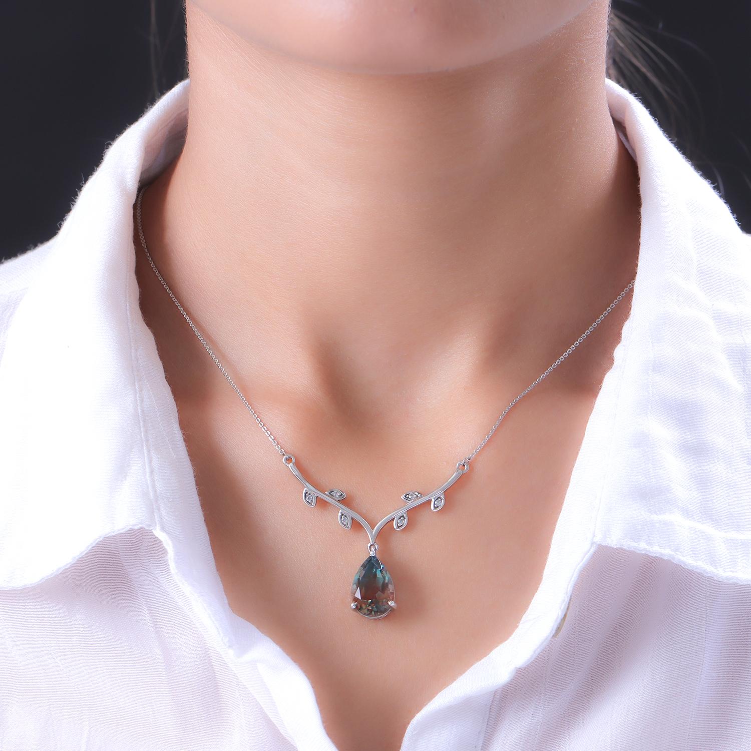 Aqua Terra Costa Quarz Triplette und weiße Zirkon Halskette, ca. 45 cm, 925 Silber platiniert ca. 6.33 ct