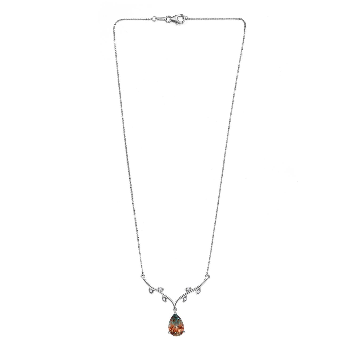 Aqua Terra Costa Quarz Triplette und weiße Zirkon Halskette, ca. 45 cm, 925 Silber platiniert ca. 6.33 ct