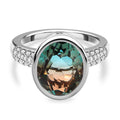 Aqua Terra Costa Quarz Triplett und weißer Zirkon-Ring, 925 Silber platiniert (Größe 17.00) ca. 5.26 ct
