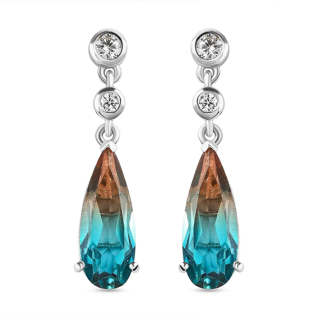 Aqua Terra Costa Quarz Triplett und weiße Zirkon-Ohrringe, 925 Silber platiniert ca. 6,67 ct