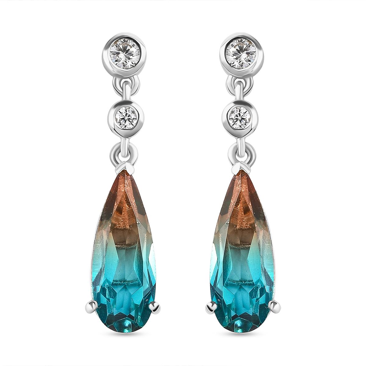 Aqua Terra Costa Quarz Triplett und weiße Zirkon-Ohrringe, 925 Silber platiniert ca. 6,67 ct