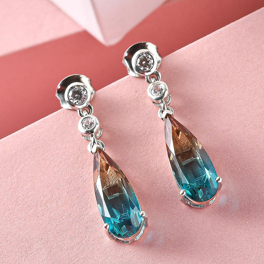 Aqua Terra Costa Quarz Triplett und weiße Zirkon-Ohrringe, 925 Silber platiniert ca. 6,67 ct