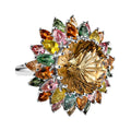 Hanabi Schliff -Citrin und natürlicher mehrfach-Turmalin Ring, 925 Silber platiniert (Größe 20.00) ca. 15.67 ct