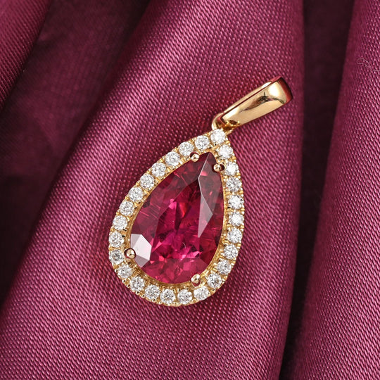 Iliana - AAA Rubellit und weißer Diamant-Anhänger, 750 Gold ca. 2.70 ct