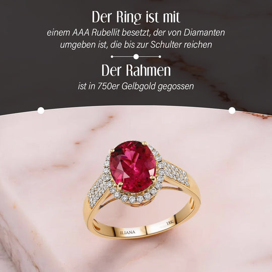 Iliana - AAA Rubellit und weißer Diamant-Ring, 750 Gold (Größe 18.00) ca. 3.00 ct