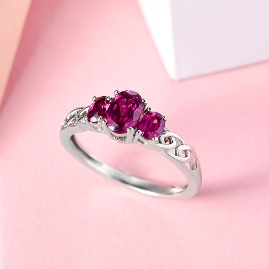 Rhodolith Granat-Ring, 925 Silber platiniert (Größe 16.00) ca. 1.02 ct