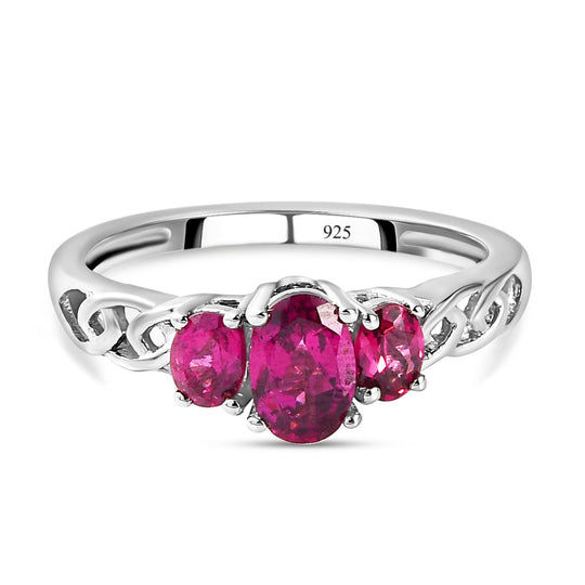 Rhodolith Granat-Ring, 925 Silber platiniert (Größe 16.00) ca. 1.02 ct