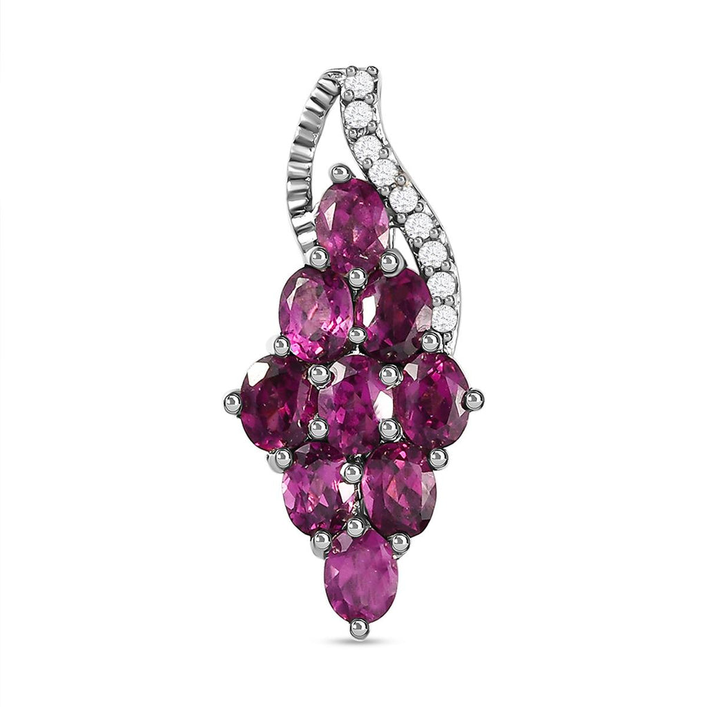 Rhodolith Granat und weißer Zirkon-Anhänger, 925 Silber platiniert ca. 2.12 ct
