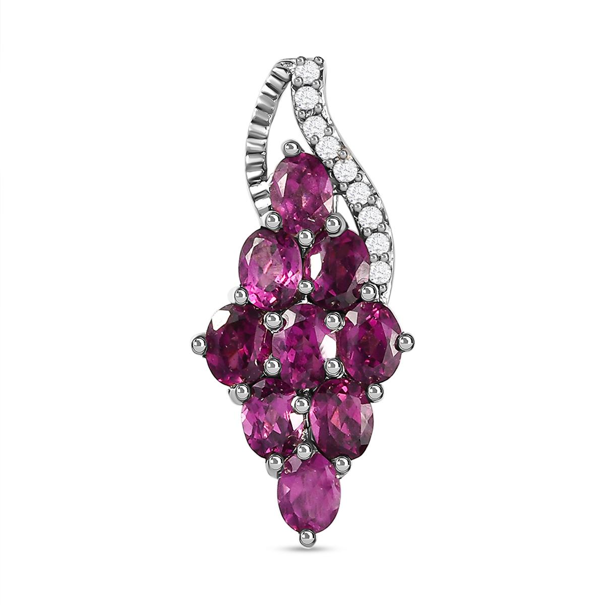 Rhodolith Granat und weißer Zirkon-Anhänger, 925 Silber platiniert ca. 2.12 ct