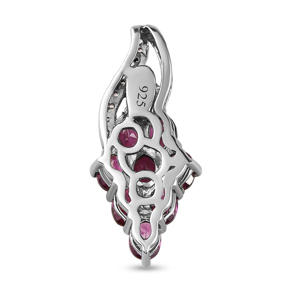 Rhodolith Granat und weißer Zirkon-Anhänger, 925 Silber platiniert ca. 2.12 ct