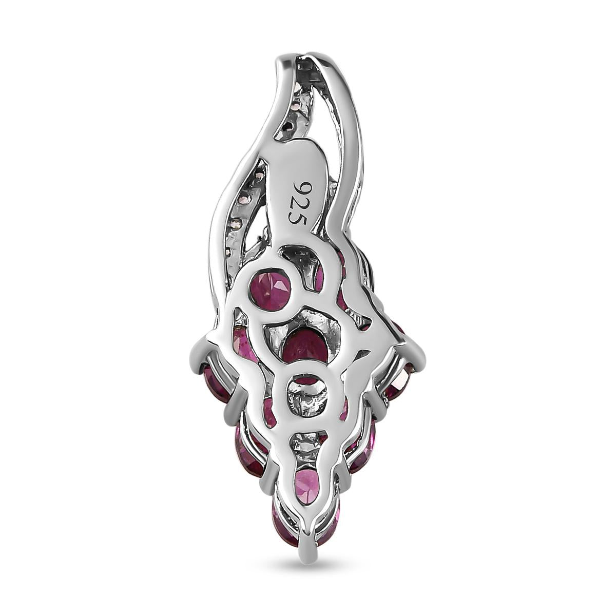 Rhodolith Granat und weißer Zirkon-Anhänger, 925 Silber platiniert ca. 2.12 ct