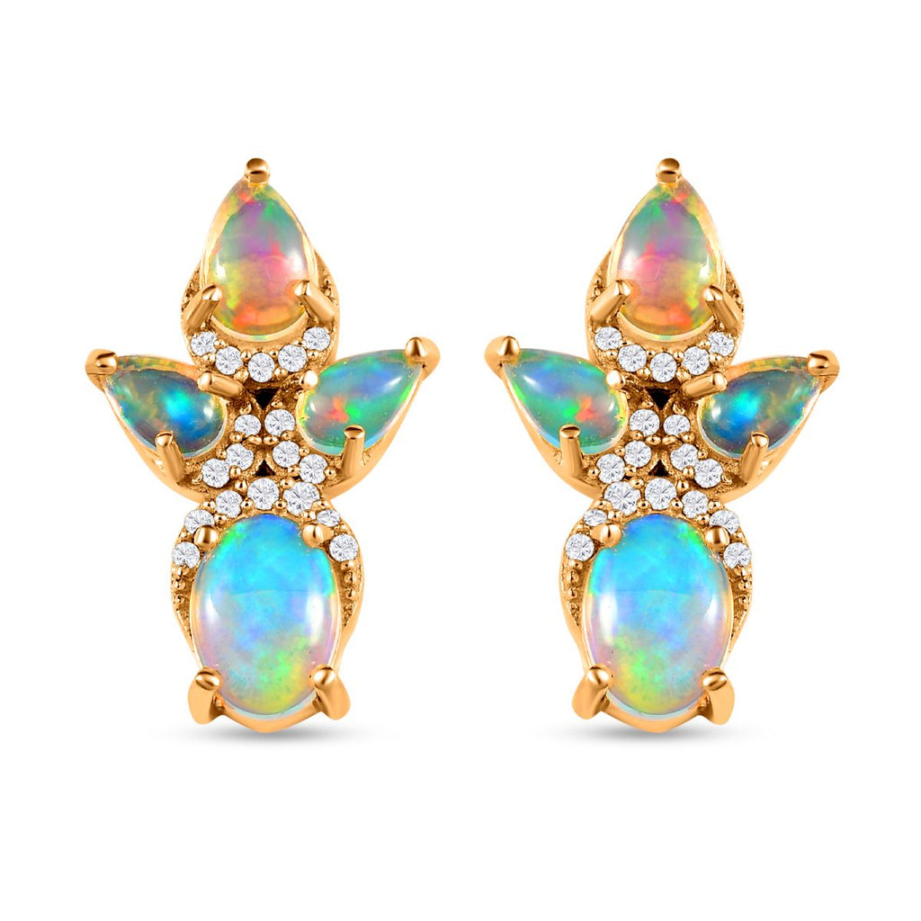 Natürliche, äthiopische Welo Opal-Ohrringe, 925 Silber vergoldet ca. 2.41 ct