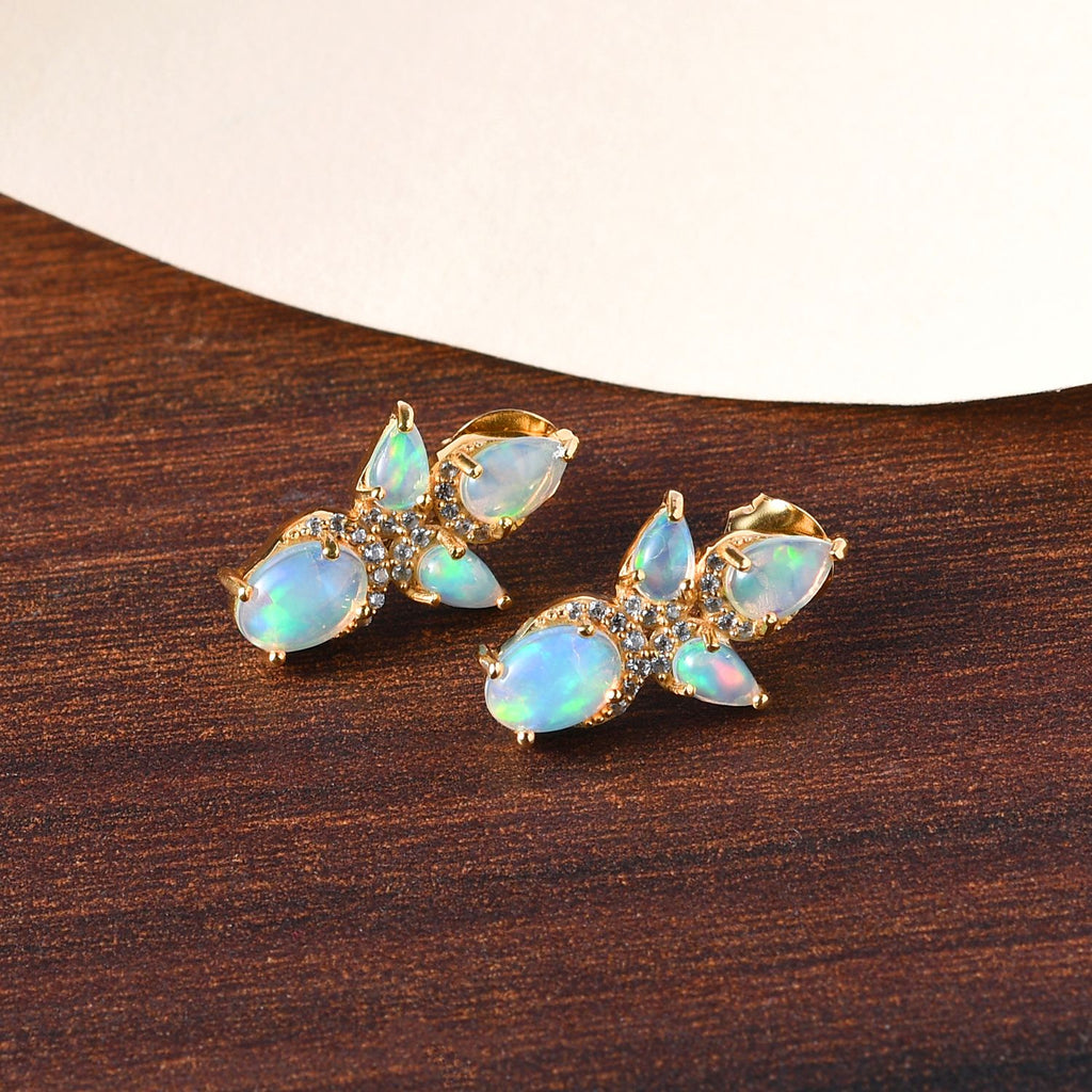 Natürliche, äthiopische Welo Opal-Ohrringe, 925 Silber vergoldet ca. 2.41 ct