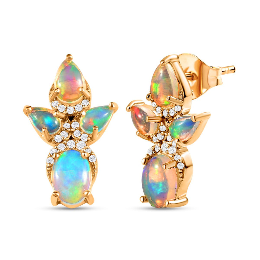 Natürliche, äthiopische Welo Opal-Ohrringe, 925 Silber vergoldet ca. 2.41 ct