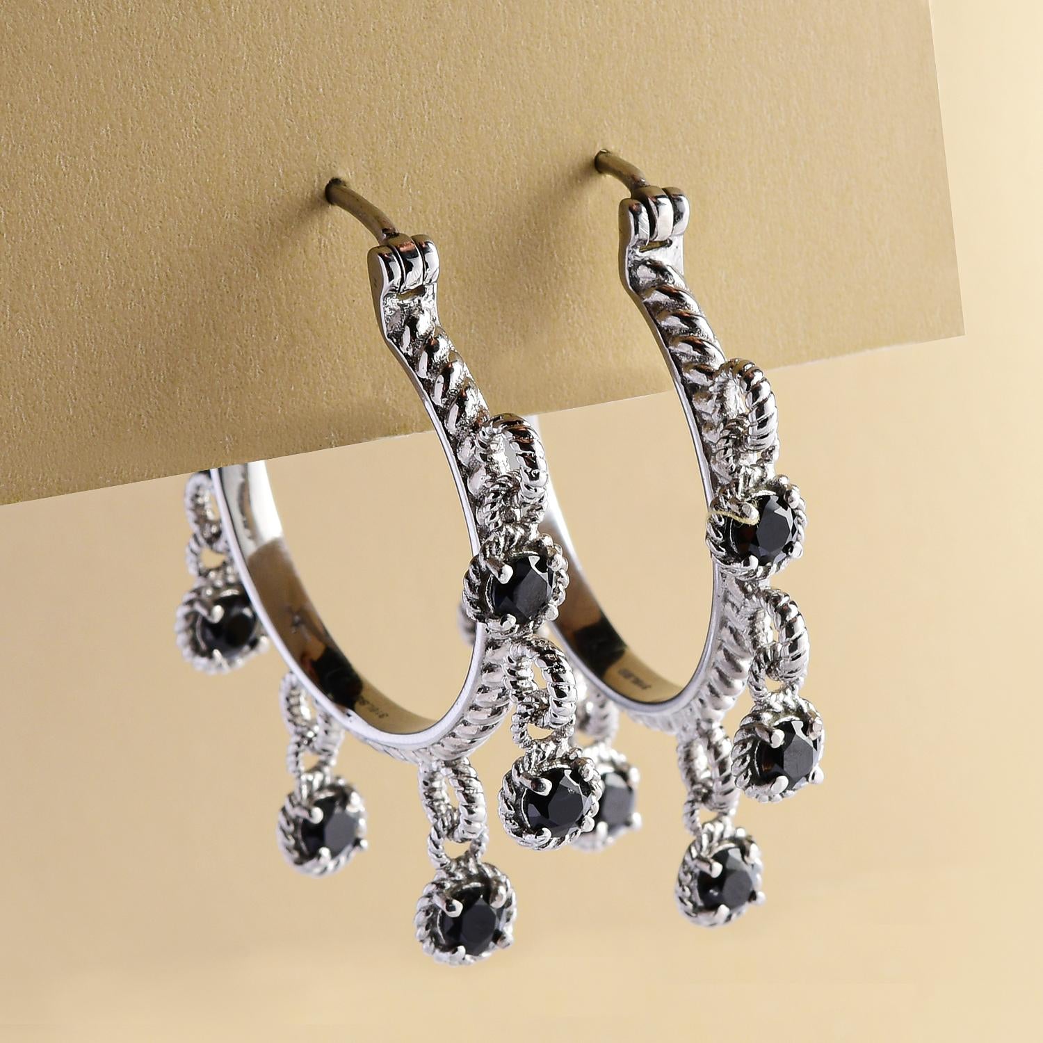 Schwarze Spinell Creolen, Edelstahl ca. 3,05 ct