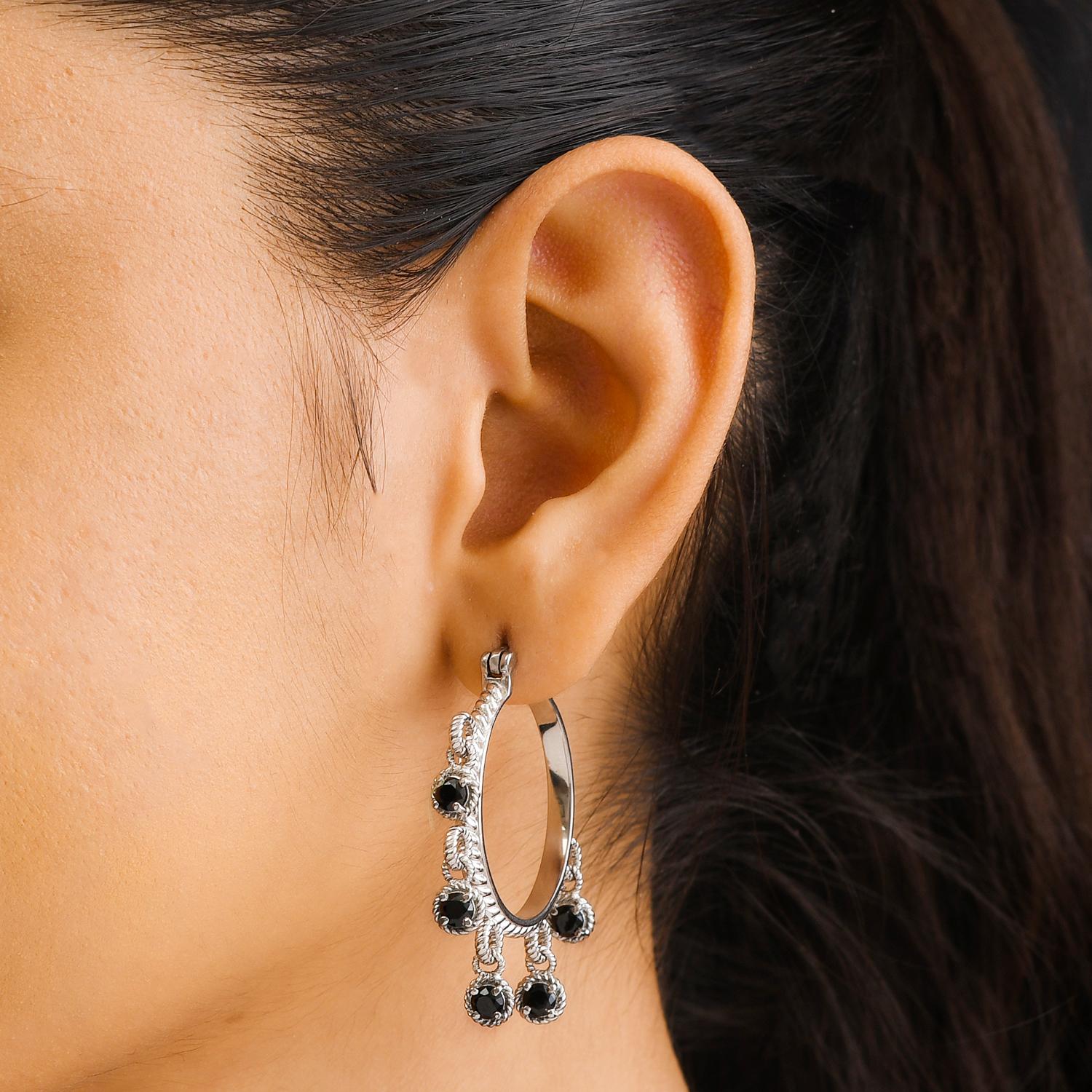 Schwarze Spinell Creolen, Edelstahl ca. 3,05 ct